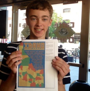 Jackson McKenzie, 17, and his M&M mosaic plans. Photo by Jeanne Huff